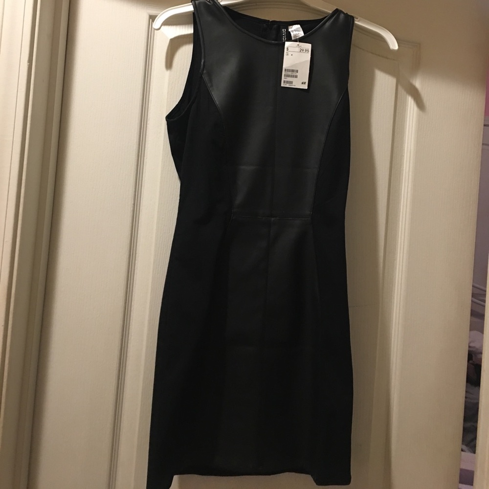 H&M black faux leather dress